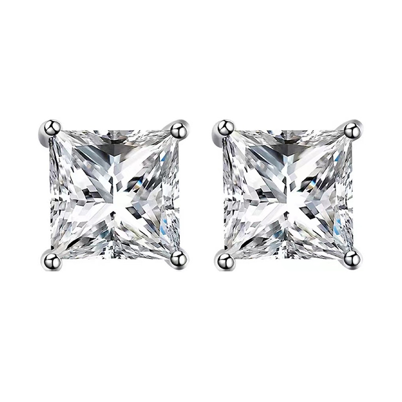 Stylish Square Synthetic Zirconia 925 Silver Stud Earrings